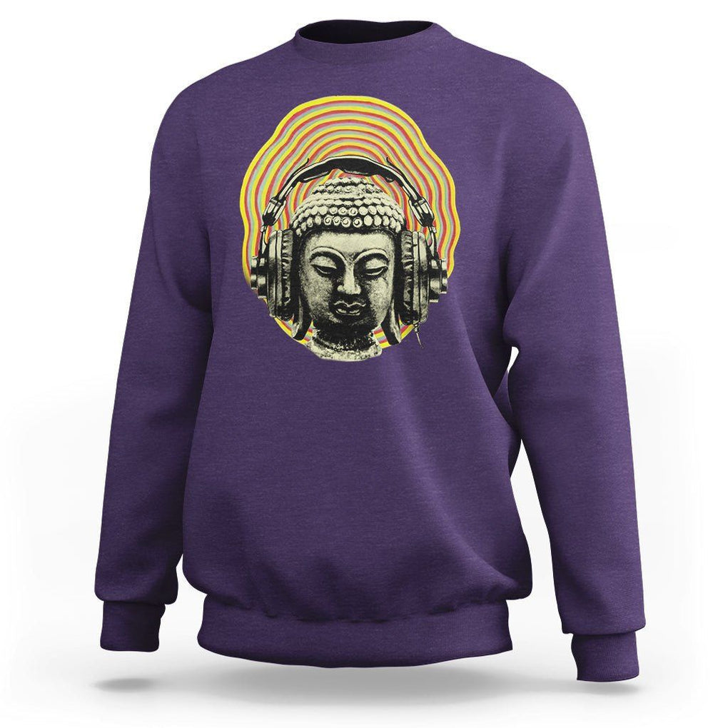Buddhism Music Lover Sweatshirt Buddha Headphones Buddhist Monk DJ TS09 Purple Printyourwear