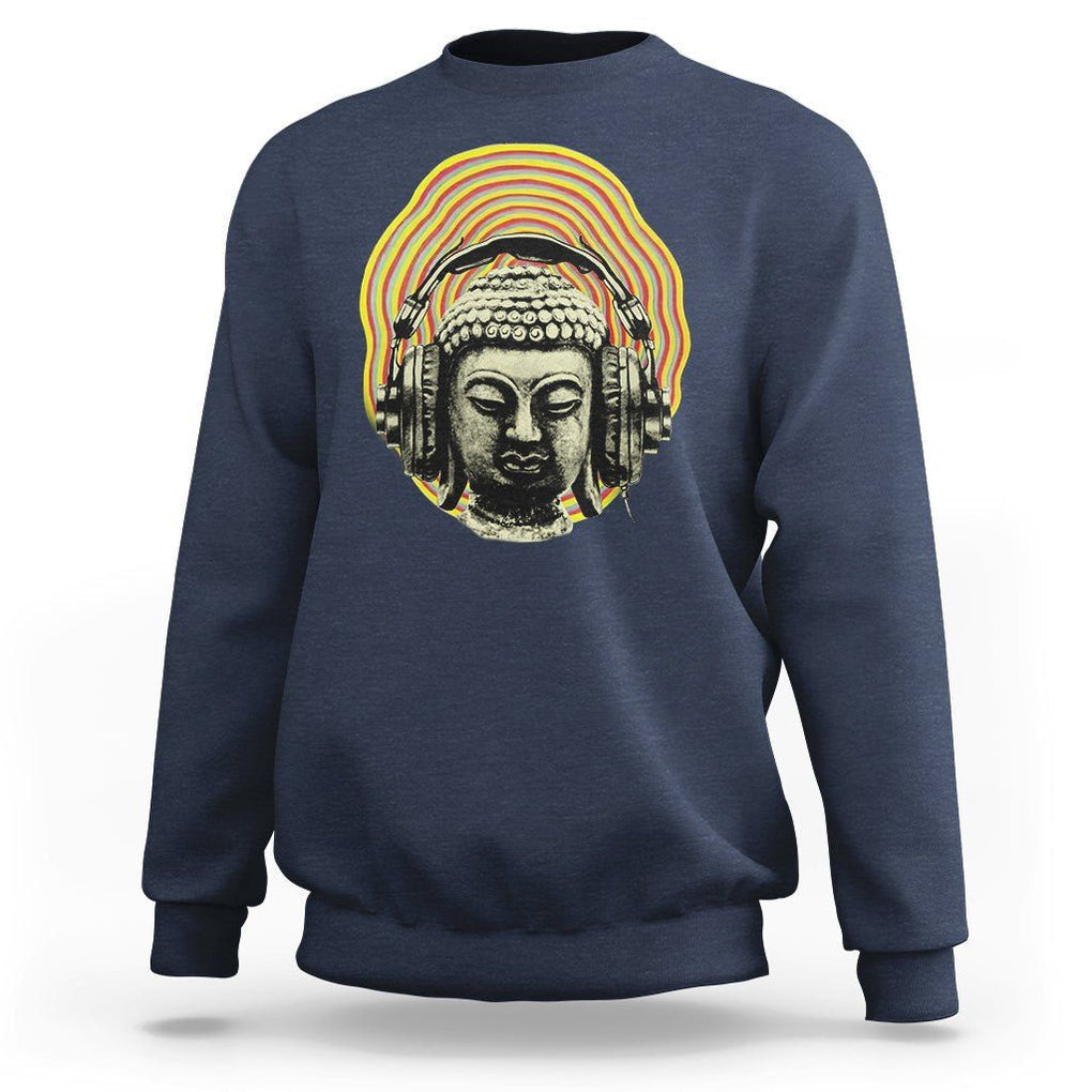 Buddhism Music Lover Sweatshirt Buddha Headphones Buddhist Monk DJ TS09 Navy Printyourwear