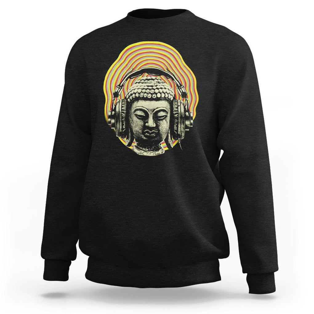 Buddhism Music Lover Sweatshirt Buddha Headphones Buddhist Monk DJ TS09 Black Printyourwear