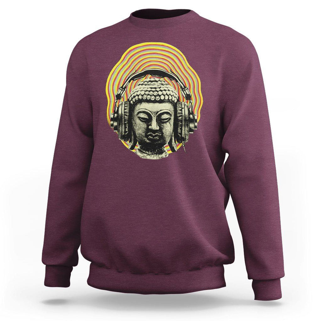 Buddhism Music Lover Sweatshirt Buddha Headphones Buddhist Monk DJ TS09 Maroon Printyourwear