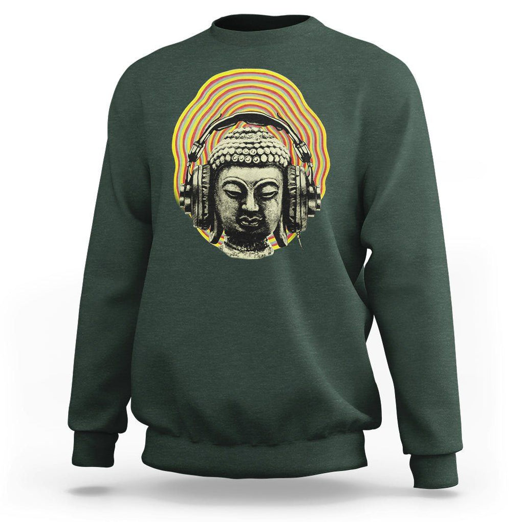 Buddhism Music Lover Sweatshirt Buddha Headphones Buddhist Monk DJ TS09 Dark Forest Green Printyourwear