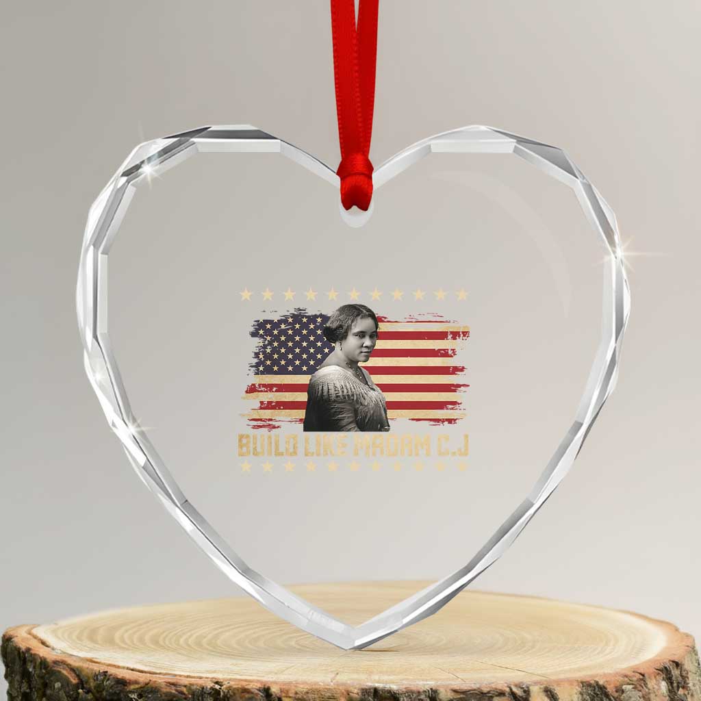Build Like Madam CJ Walker Heart Crystal Glass Ornament Black History Month Gift TS12 Transparent Glass 3'' Heart Print Your Wear
