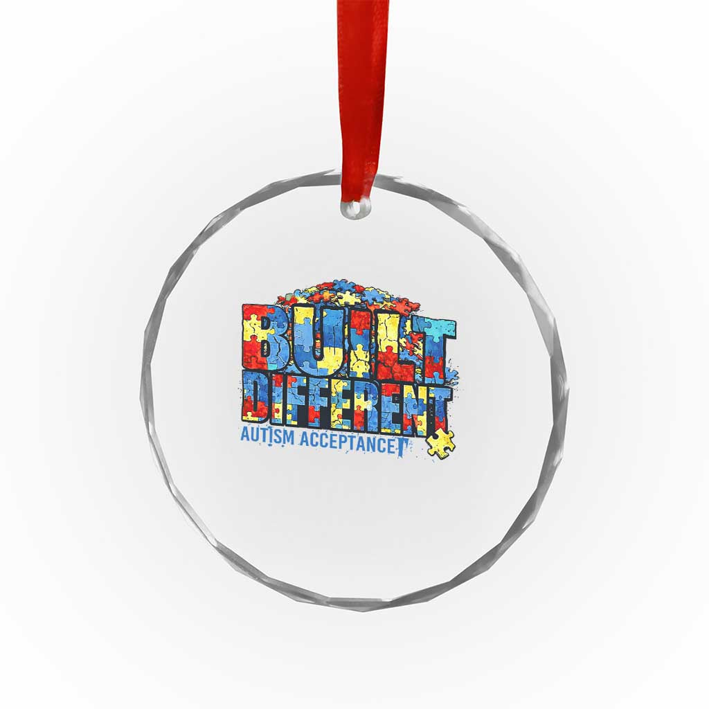 Built Different Autism Acceptance Puzzle Piece Graphic Crystal Glass Ornament Inspirational Neurodiversity Support TS02 Print Your Wear