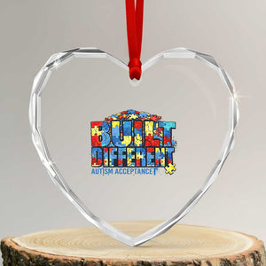 Built Different Autism Acceptance Puzzle Piece Graphic Heart Crystal Glass Ornament Inspirational Neurodiversity Support TS02 Transparent Glass 3'' Heart Print Your Wear