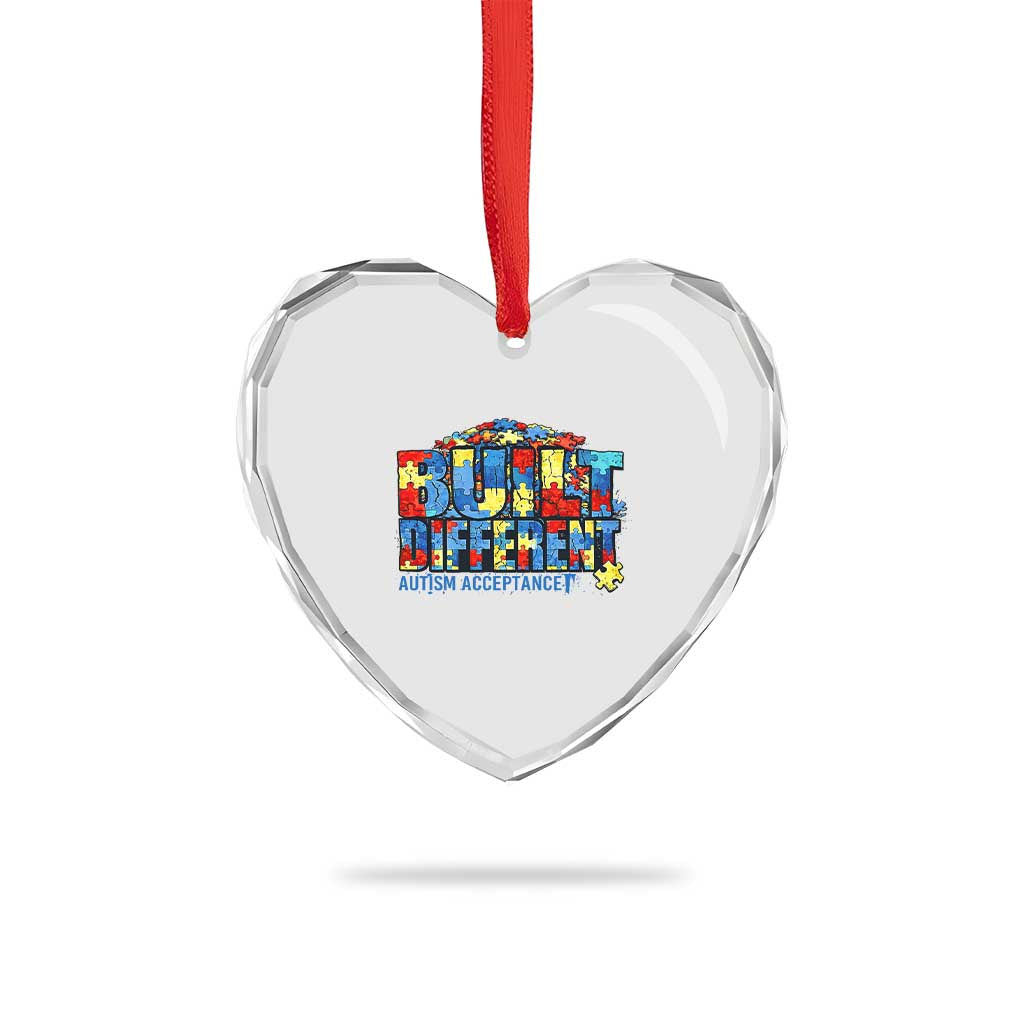 Built Different Autism Acceptance Puzzle Piece Graphic Heart Crystal Glass Ornament Inspirational Neurodiversity Support TS02 Print Your Wear
