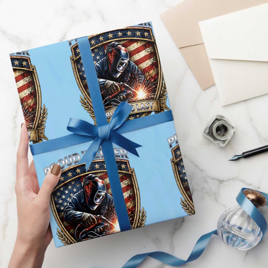 Built To Last Proud Welder Wrapping Paper Roll Blue Collar American Dad Gift