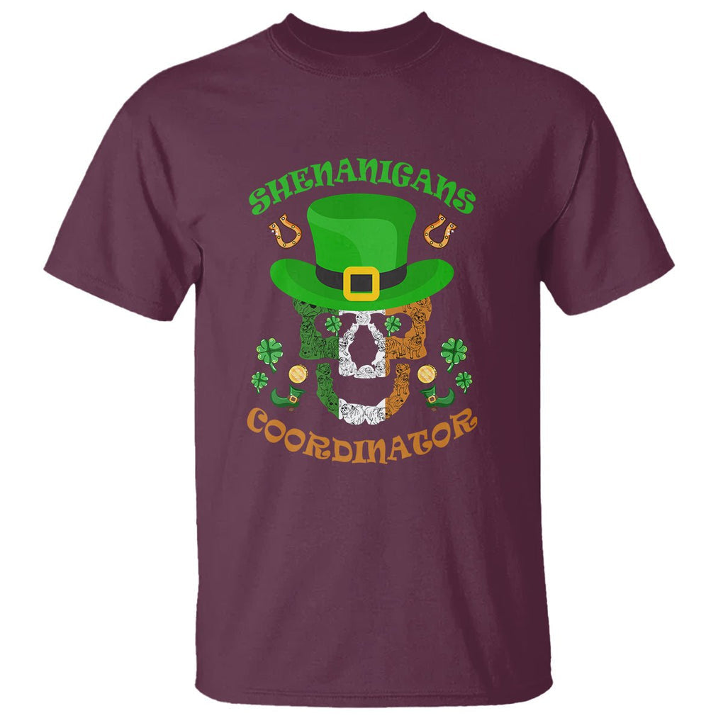 Bull Dog Skull T Shirt Shenanigans Coordinator St Patrick's Day TS02 Maroon Printyourwear
