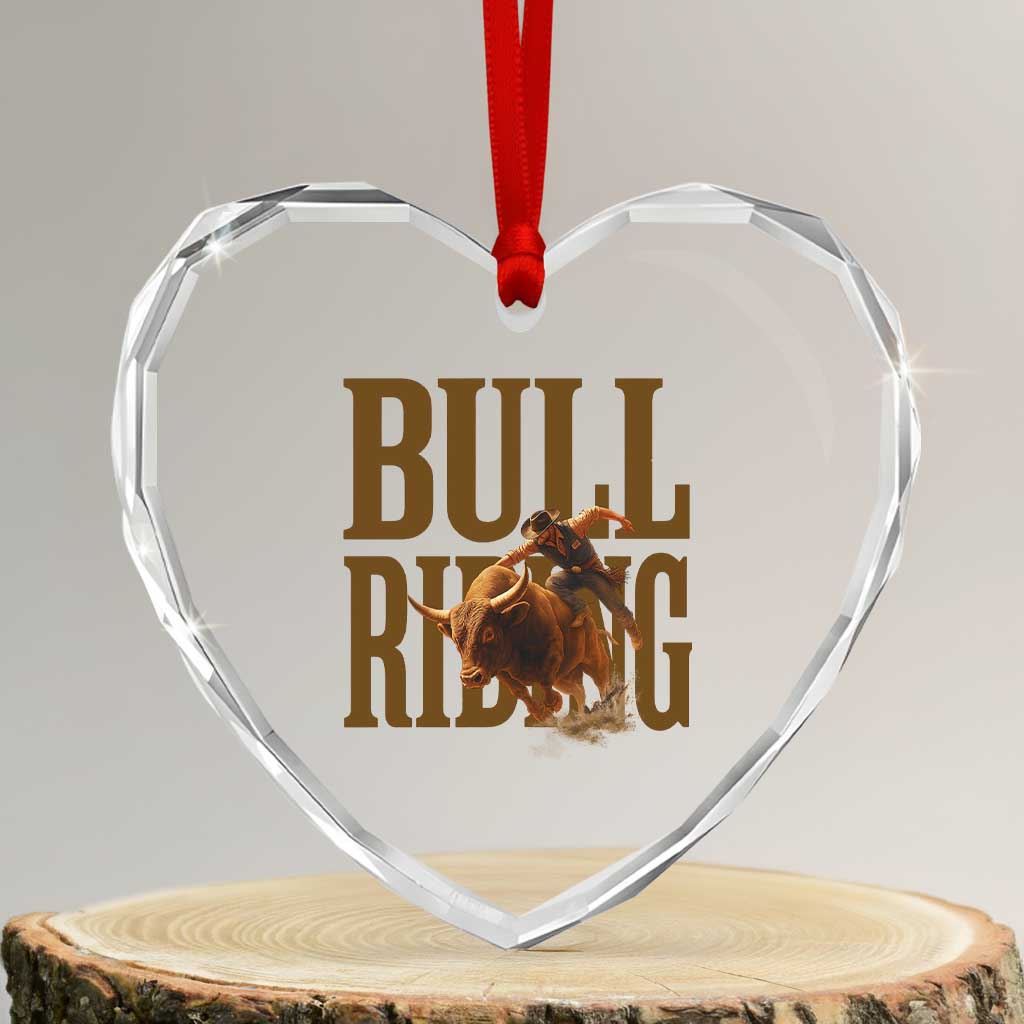 Bull Riding Cowboy Western Texas Rodeo Life Heart Crystal Glass Ornament TS12 Transparent Glass 3'' Heart Print Your Wear