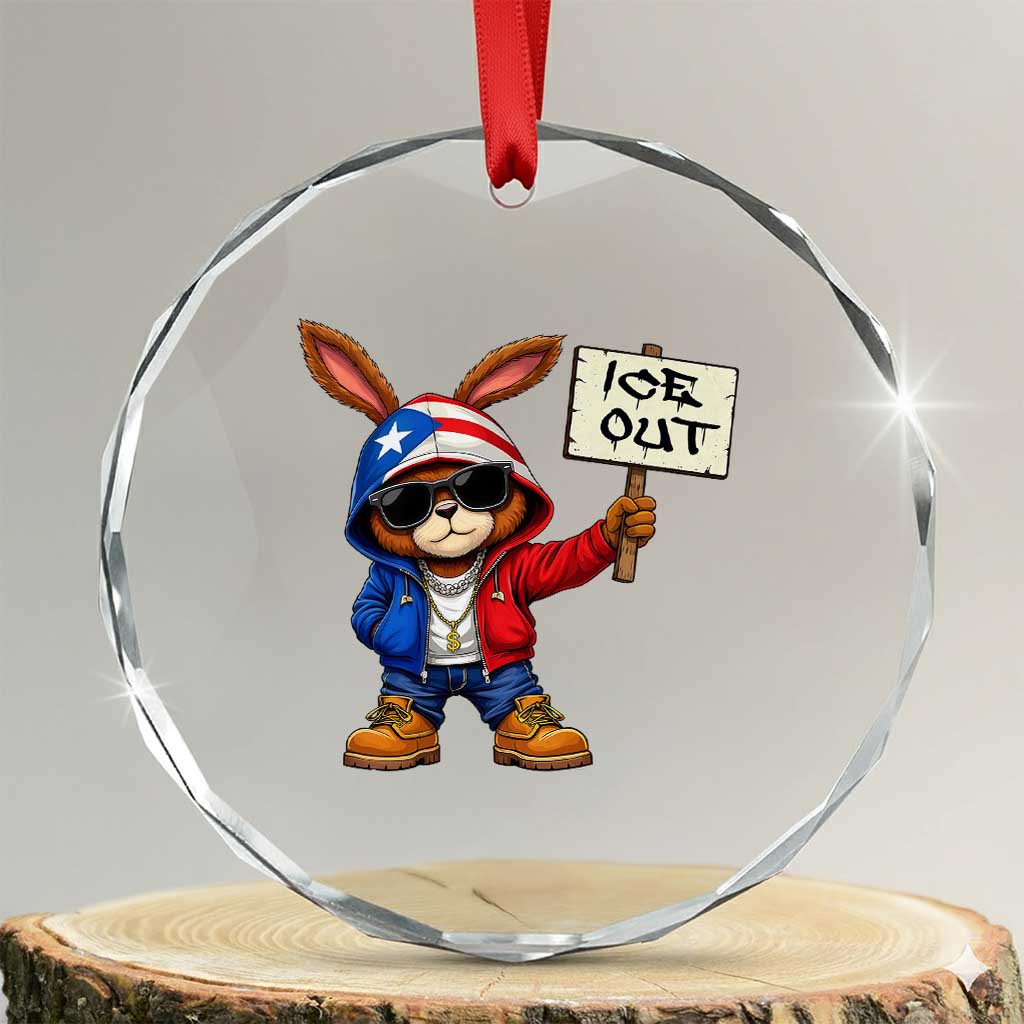 Bunny Ice Out Crystal Glass Ornament Protest Equality Puerto Rican Flag Hoodie TS10 Transparent Glass 3'' Circle Print Your Wear