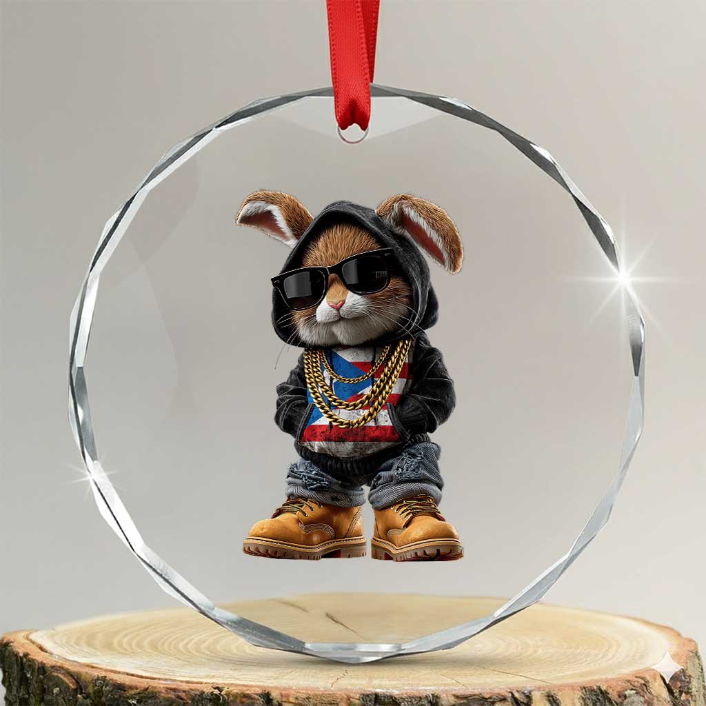 Bunny Puerto Rican Flag Crystal Glass Ornament Puerto Rican Taino Boricua Vibes TS10 Transparent Glass 3'' Circle Print Your Wear
