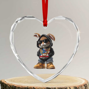 Bunny Puerto Rican Flag Heart Crystal Glass Ornament Puerto Rican Taino Boricua Vibes TS10 Transparent Glass 3'' Heart Print Your Wear