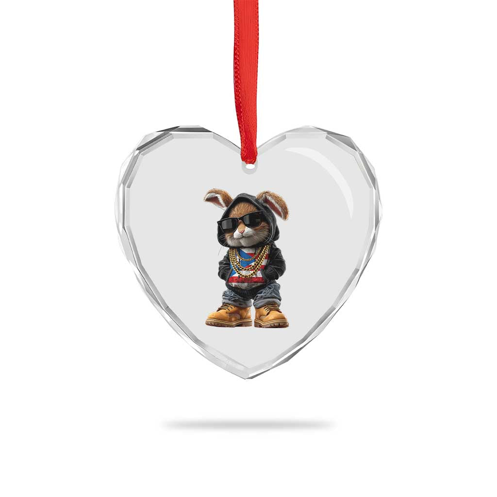 Bunny Puerto Rican Flag Heart Crystal Glass Ornament Puerto Rican Taino Boricua Vibes TS10 Print Your Wear