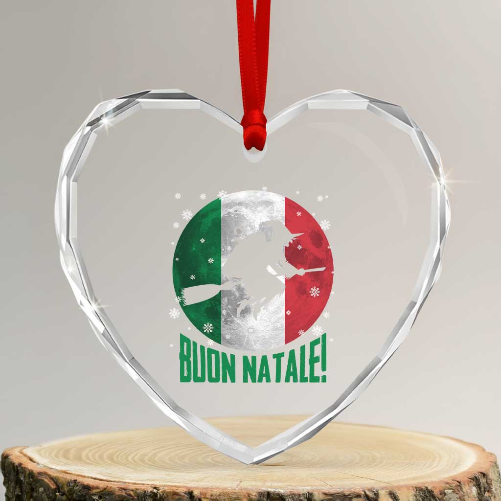Buon Natale Italian Christmas Heart Crystal Glass Ornament La Befana Italian Folklore Witch TS11 Transparent Glass 3'' Heart Print Your Wear