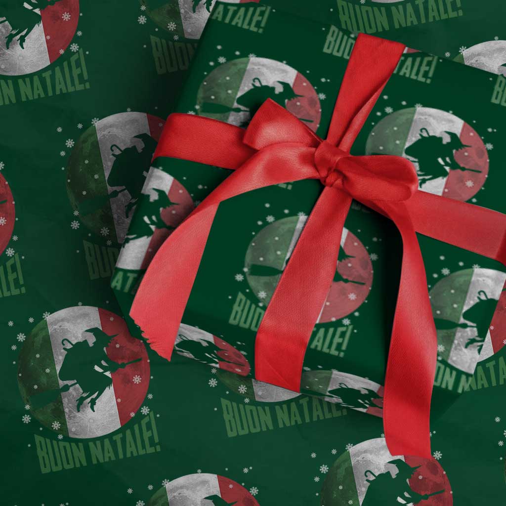 Buon Natale Italian Christmas Wrapping Paper Roll La Befana Italian Folklore Witch TS11 Green Print Your Wear