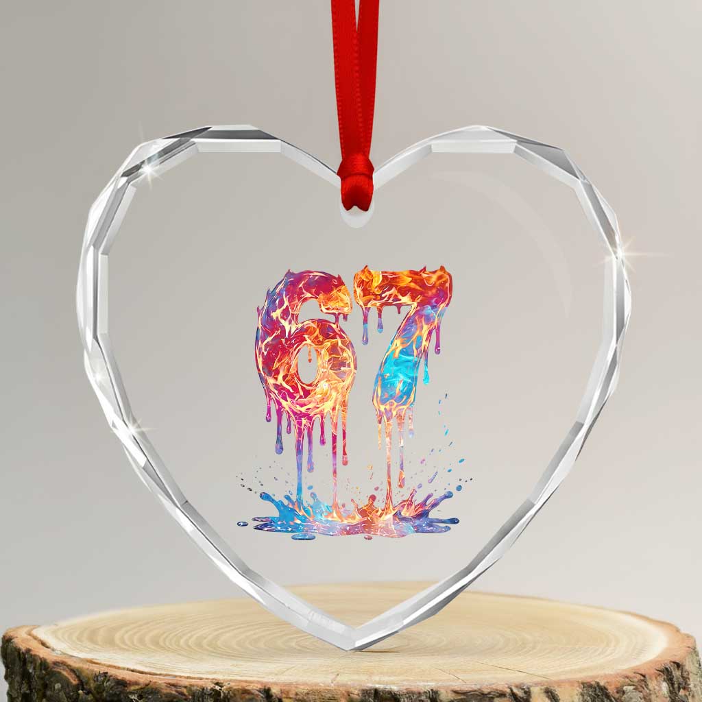 Burning Six Seven Heart Crystal Glass Ornament Drip Fire Flame Meme TS12 Transparent Glass 3'' Heart Print Your Wear
