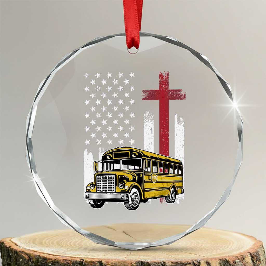 Bus Driver Patriotic Christian USA Flag Crystal Glass Ornament School Bus Driver