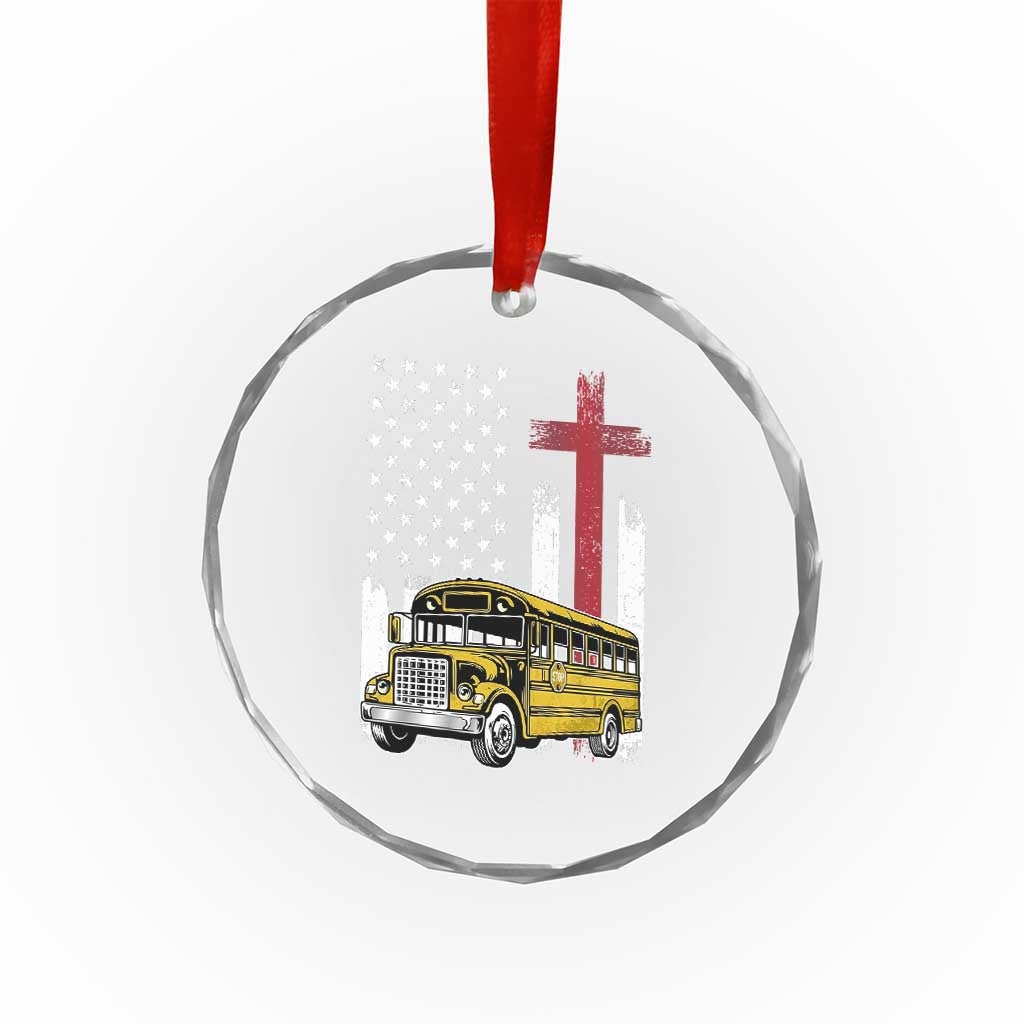 Bus Driver Patriotic Christian USA Flag Crystal Glass Ornament School Bus Driver