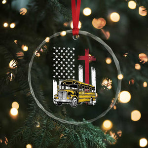 Bus Driver Patriotic Christian USA Flag Crystal Glass Ornament School Bus Driver