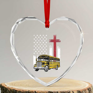Bus Driver Patriotic Christian USA Flag Heart Crystal Glass Ornament School Bus Driver