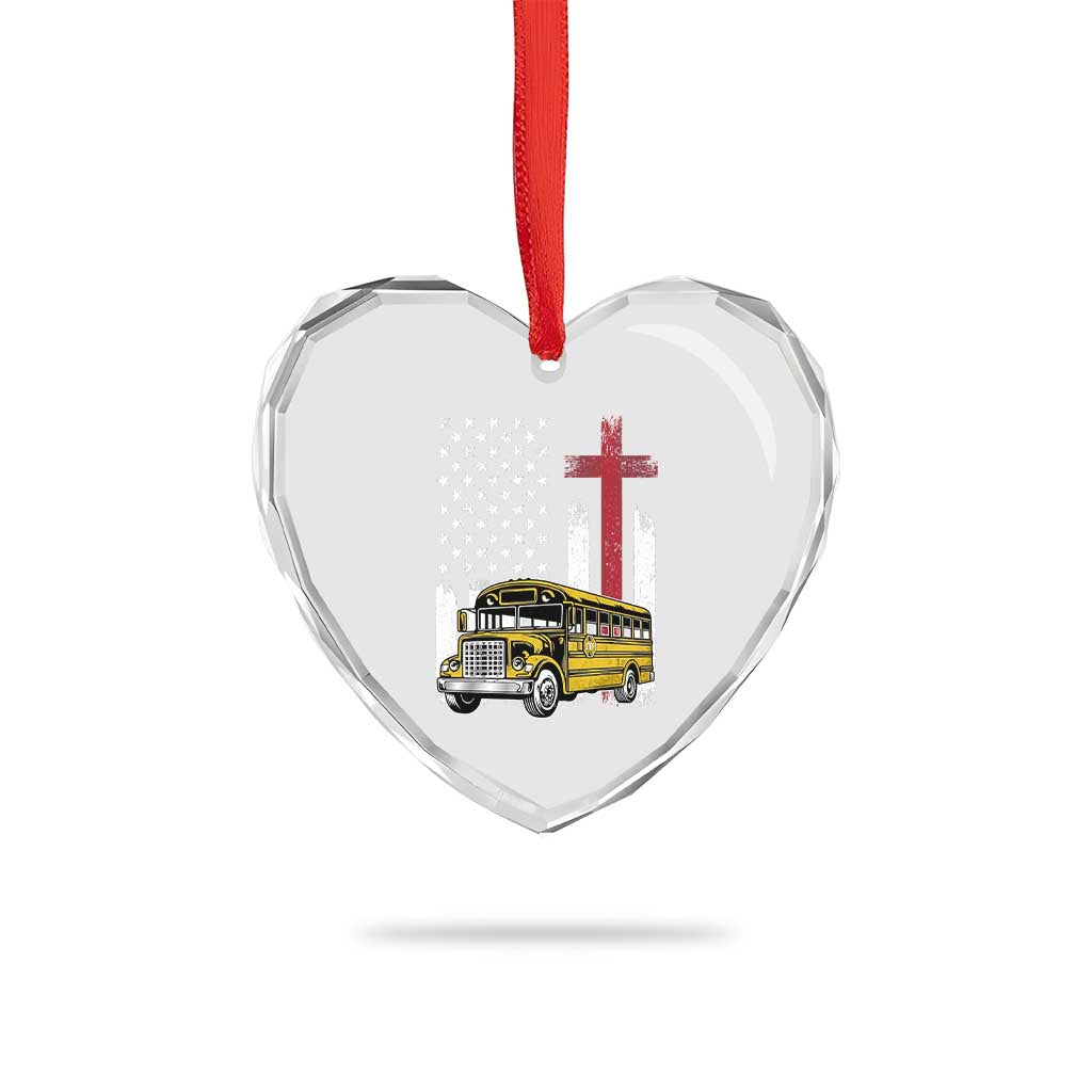 Bus Driver Patriotic Christian USA Flag Heart Crystal Glass Ornament School Bus Driver