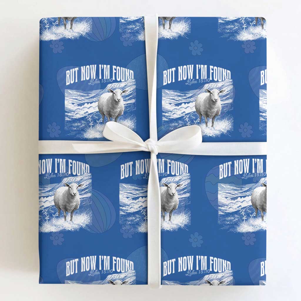 But Now I'm Found Wrapping Paper Roll Christian Faith Sheep TS11 Royal Blue Print Your Wear