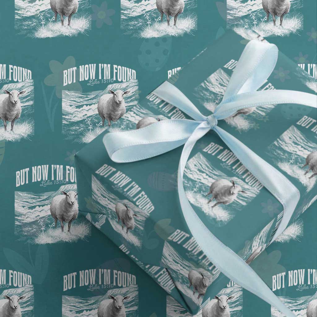But Now I'm Found Wrapping Paper Roll Christian Faith Sheep TS11 Teal Print Your Wear