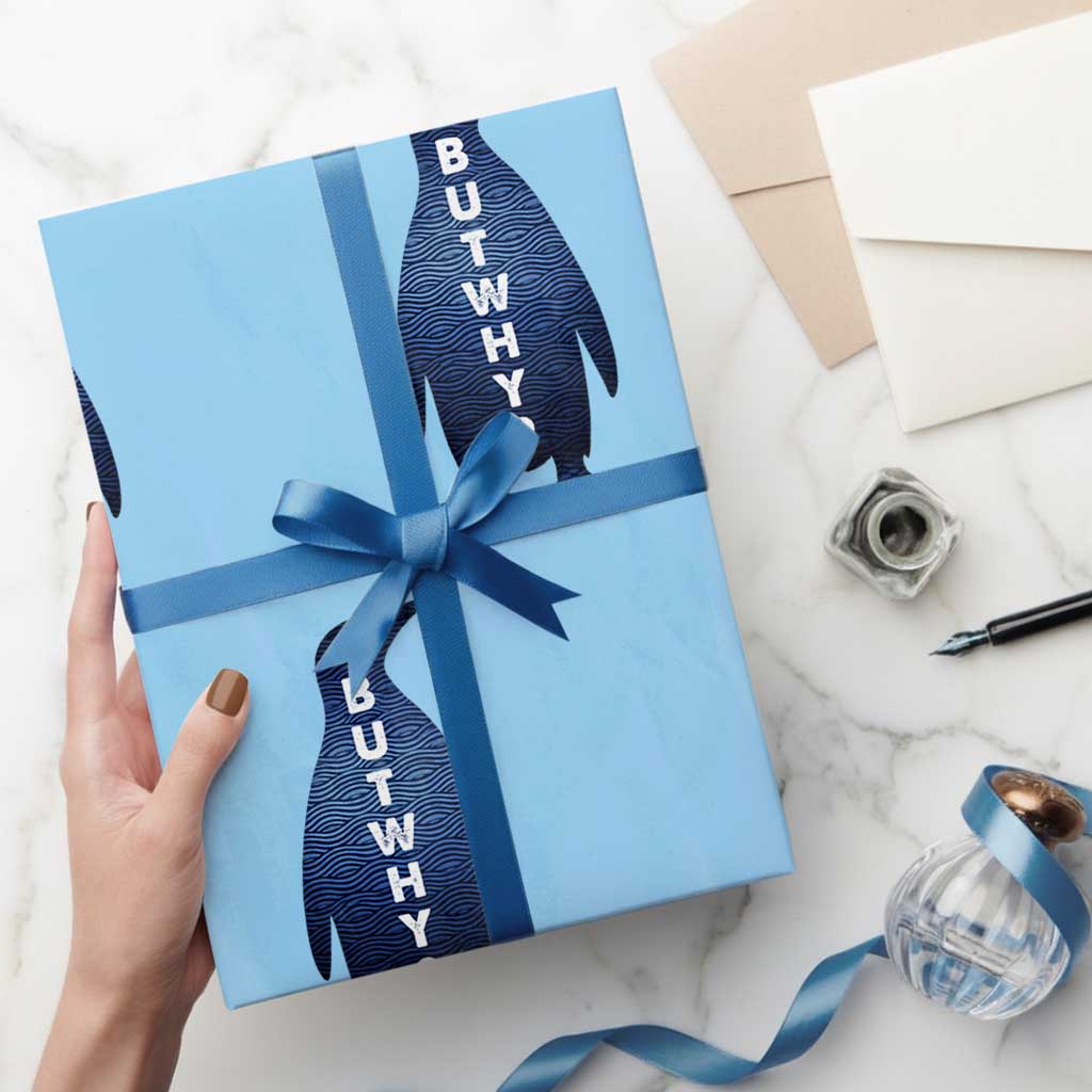 But Why Penguin Wrapping Paper Roll Funny Nihilist Hiking Meme TS14 Light Blue Print Your Wear