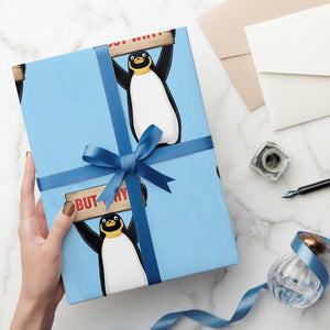 But Why Penguin Wrapping Paper Roll Funny Nihilist Penguin Hiking Meme TS14 Light Blue Print Your Wear