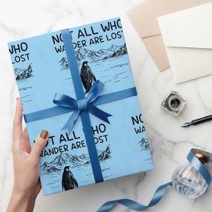 But Why Penguin Wrapping Paper Roll Not All Who Wander Are Lost TS14 Light Blue Print Your Wear