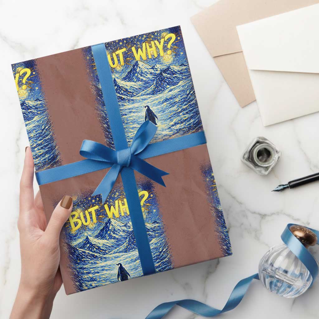 But Why Penguin Wrapping Paper Roll Starry Night Van Gogh Nihilist Penguin Hiking TS14 Mocha Print Your Wear