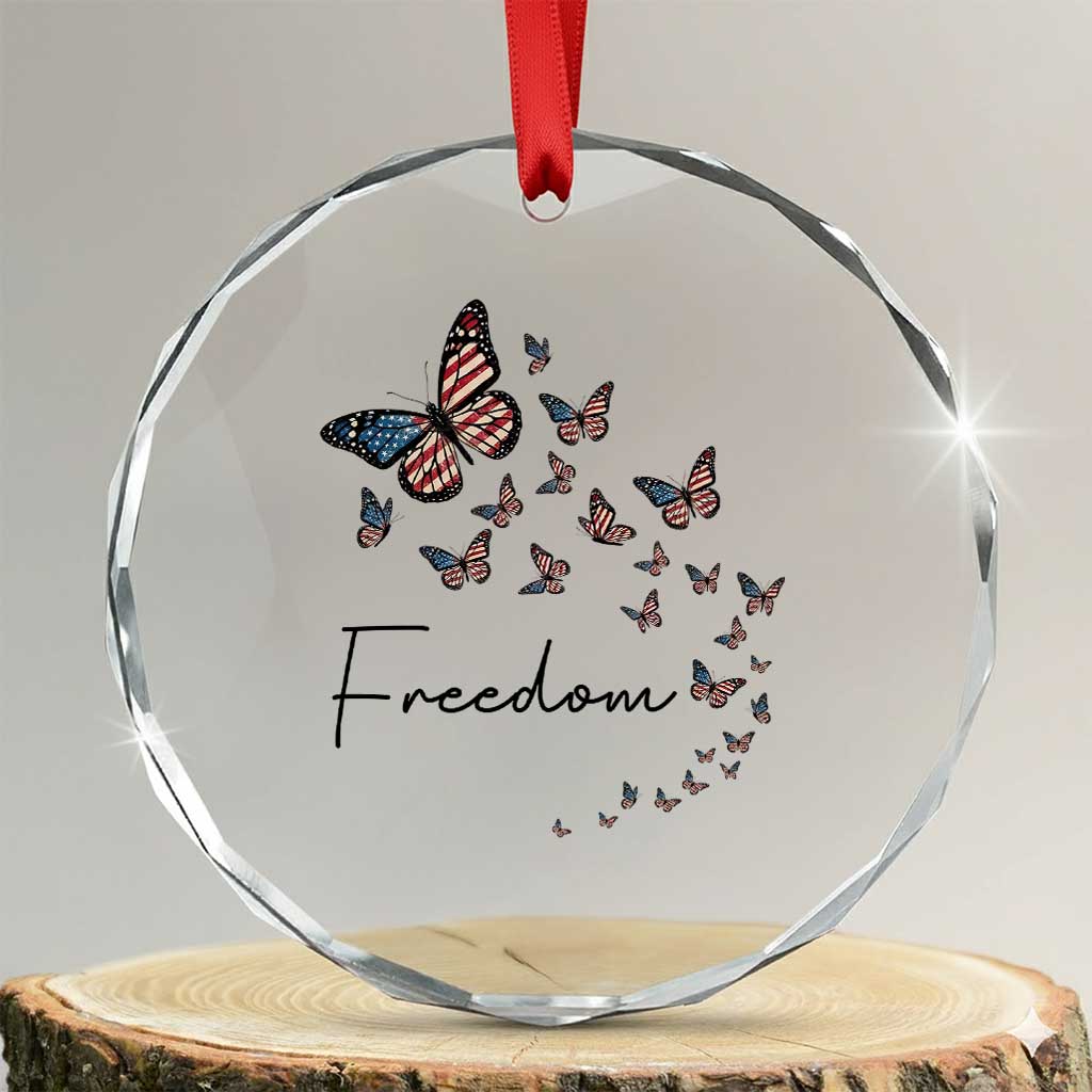 Butterfly Of Freedom American Pride Crystal Glass Ornament TS12 Transparent Glass 3'' Circle Print Your Wear