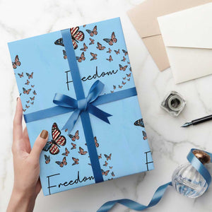 Butterfly Of Freedom American Pride Wrapping Paper Roll TS12 Light Blue Print Your Wear