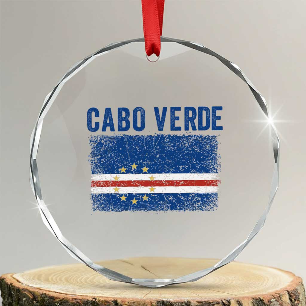 Cabo Verde Distressed Flag National Pride Crystal Glass Ornament Cape Verde Heritage Pride Retro Grunge Graphic TS02 Transparent Glass 3'' Circle Print Your Wear