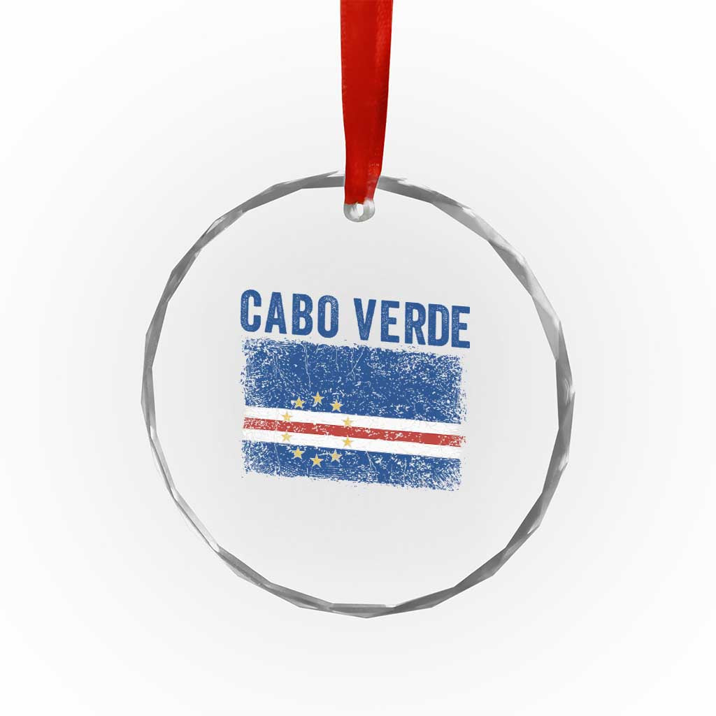 Cabo Verde Distressed Flag National Pride Crystal Glass Ornament Cape Verde Heritage Pride Retro Grunge Graphic