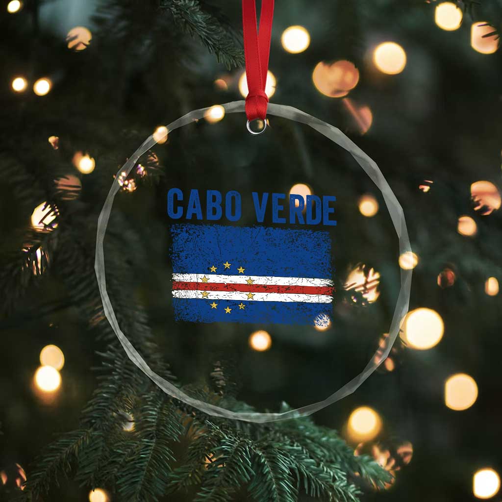Cabo Verde Distressed Flag National Pride Crystal Glass Ornament Cape Verde Heritage Pride Retro Grunge Graphic