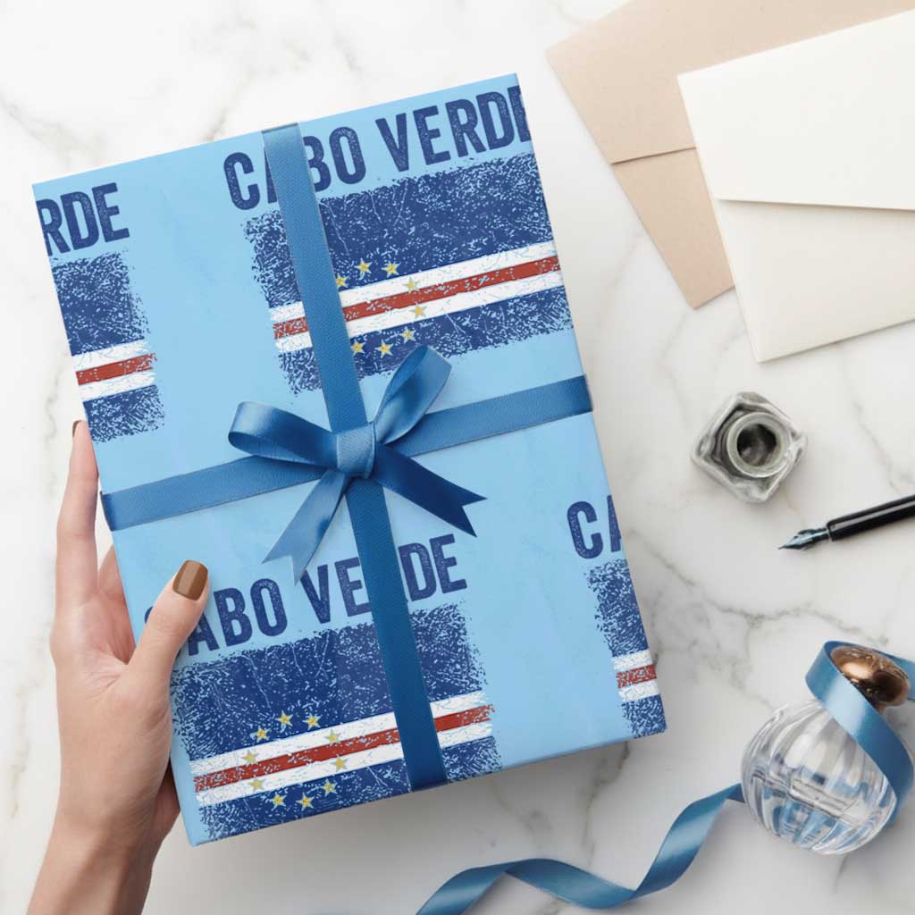 Cabo Verde Distressed Flag National Pride Wrapping Paper Roll Cape Verde Heritage Pride Retro Grunge Graphic