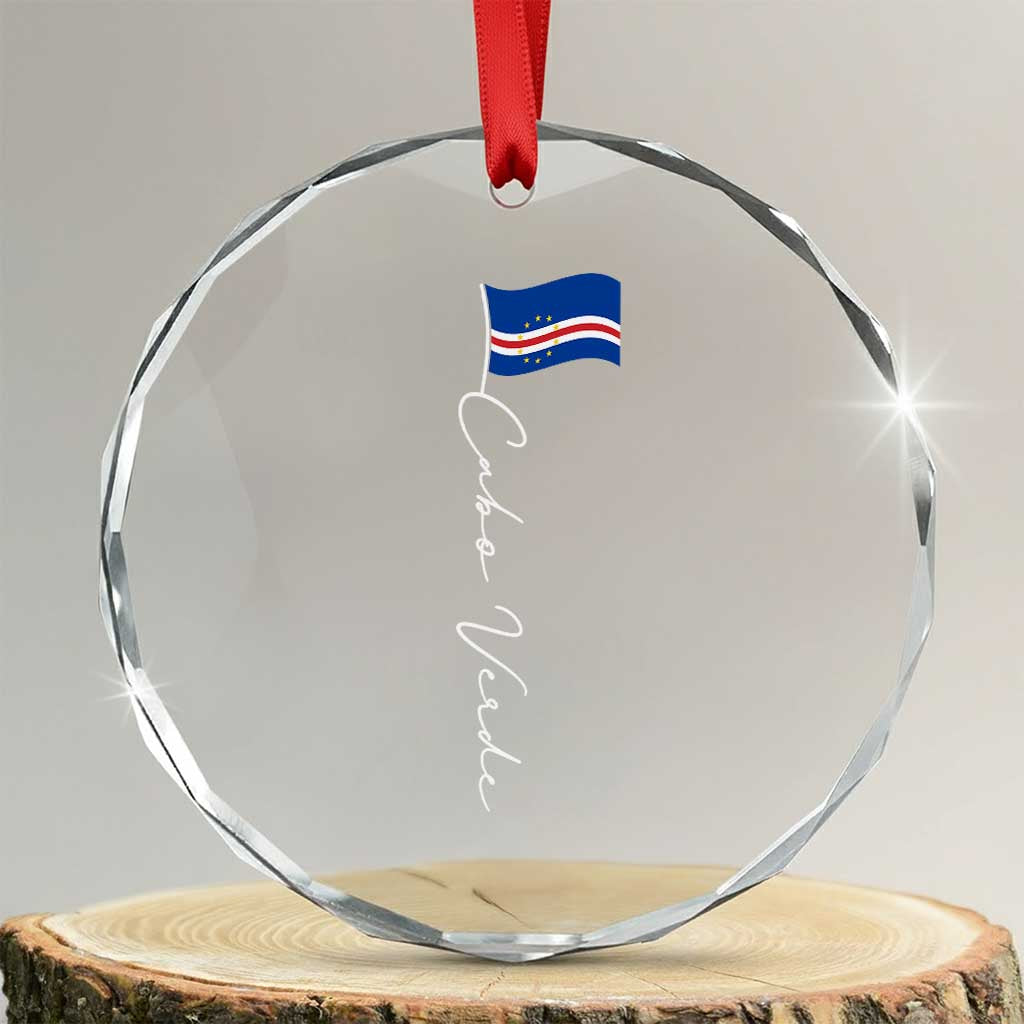 Cabo Verde Elegant Script Flag Graphic Crystal Glass Ornament Cape Verde Minimalist Cursive National Pride Gift TS02 Transparent Glass 3'' Circle Print Your Wear