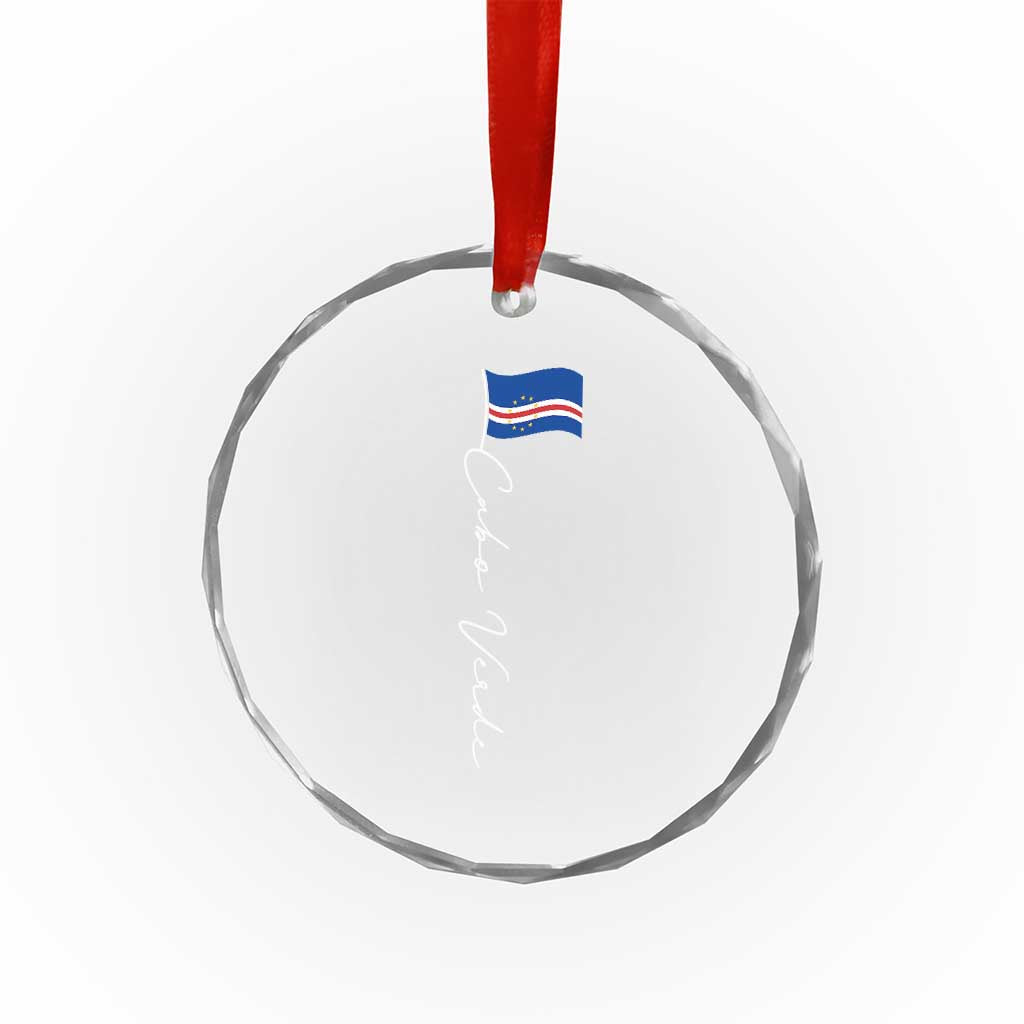 Cabo Verde Elegant Script Flag Graphic Crystal Glass Ornament Cape Verde Minimalist Cursive National Pride Gift