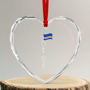 Cabo Verde Elegant Script Flag Graphic Heart Crystal Glass Ornament Cape Verde Minimalist Cursive National Pride Gift