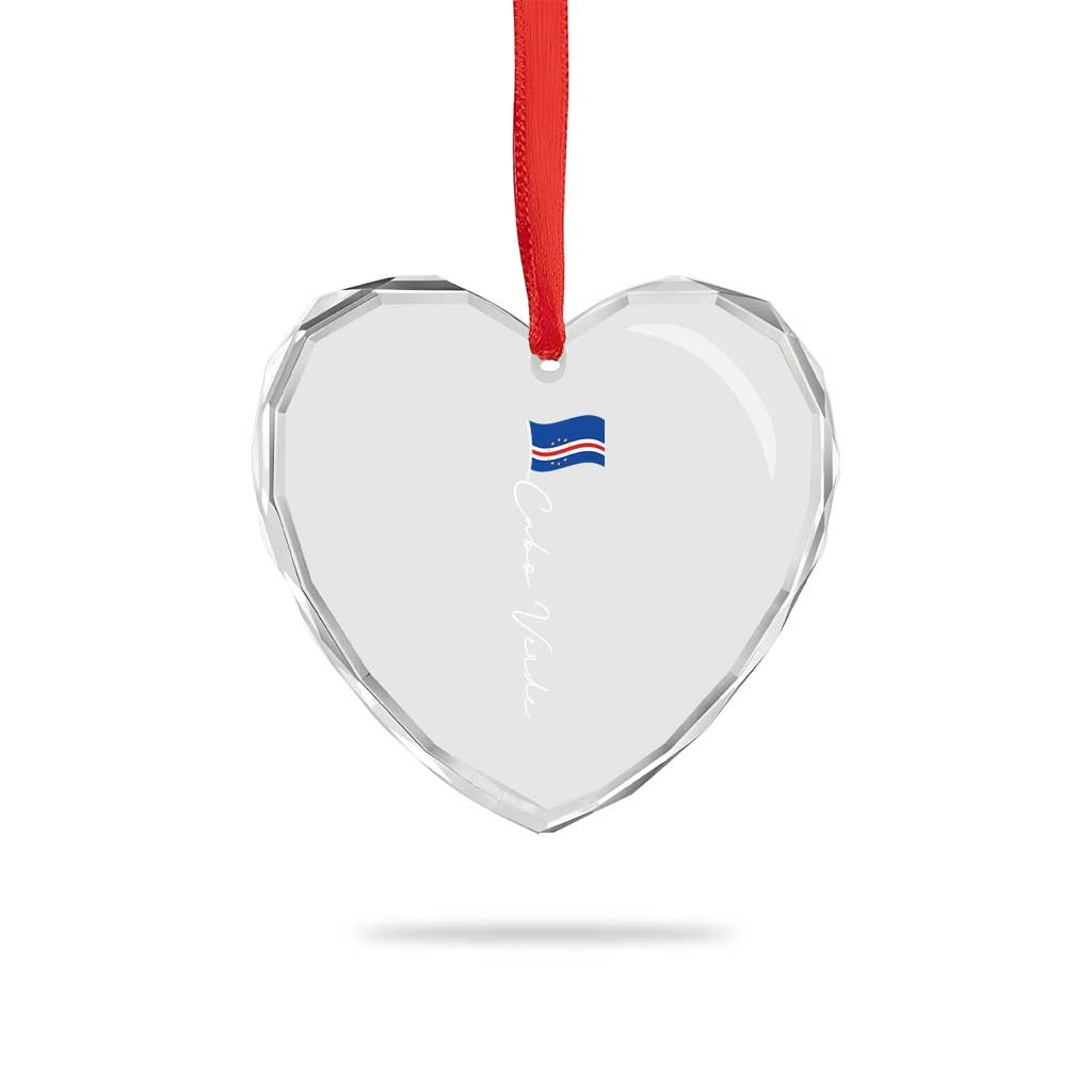 Cabo Verde Elegant Script Flag Graphic Heart Crystal Glass Ornament Cape Verde Minimalist Cursive National Pride Gift