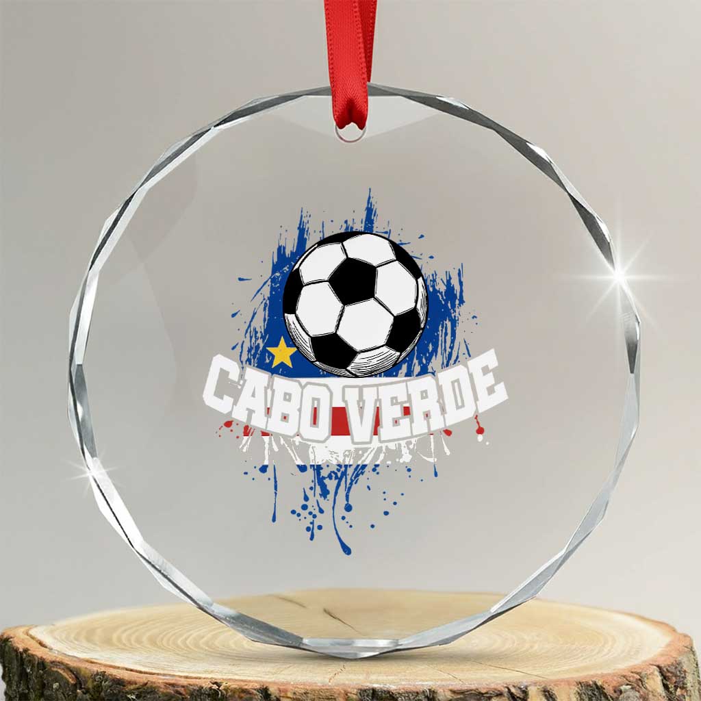 Cabo Verde Flag Football Graphic Crystal Glass Ornament Cape Verde Soccer Fans Artistic Pride TS02 Transparent Glass 3'' Circle Print Your Wear