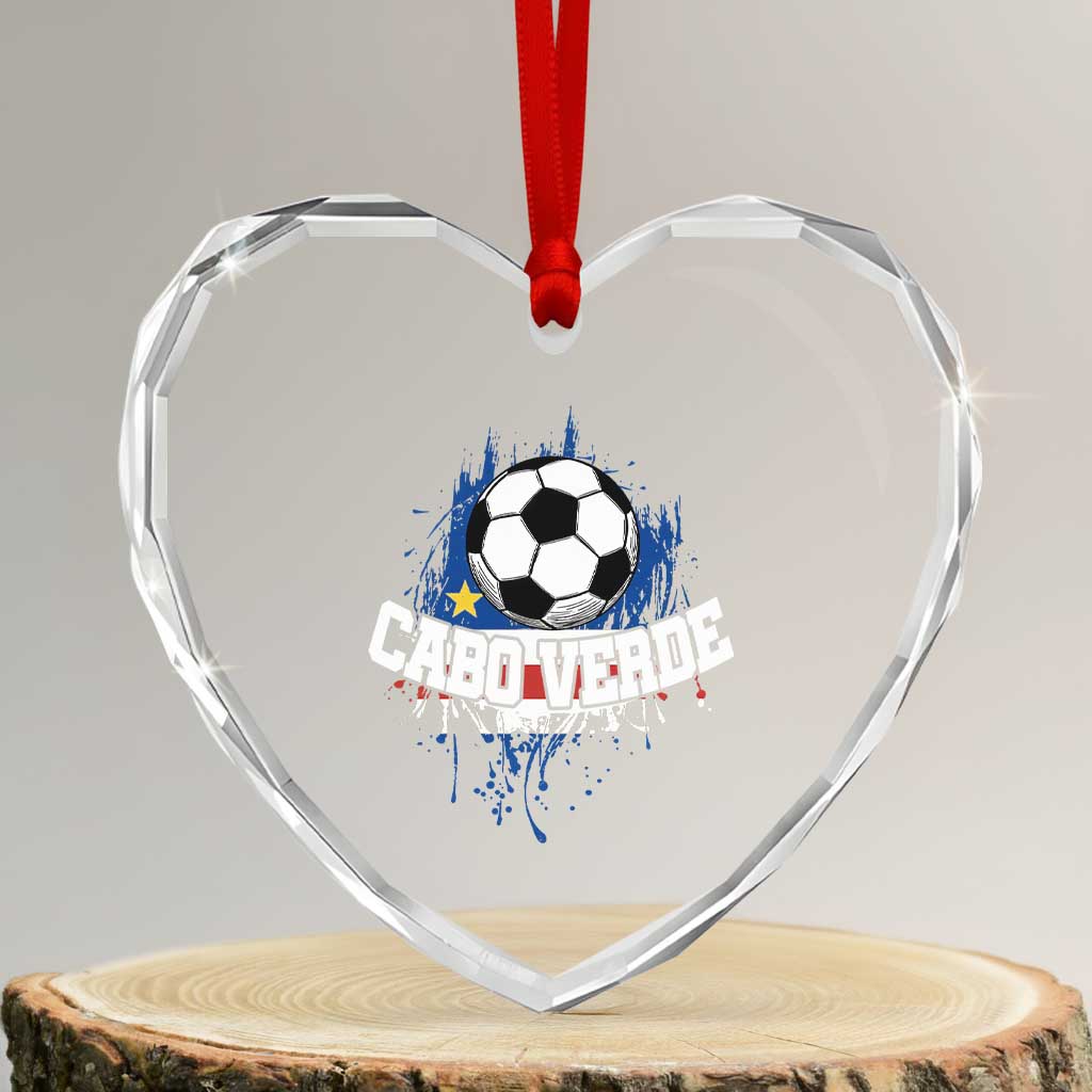 Cabo Verde Flag Football Graphic Heart Crystal Glass Ornament Cape Verde Soccer Fans Artistic Pride
