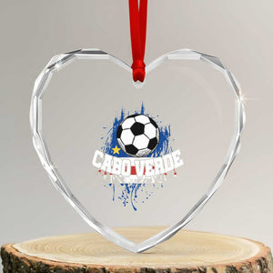 Cabo Verde Flag Football Graphic Heart Crystal Glass Ornament Cape Verde Soccer Fans Artistic Pride