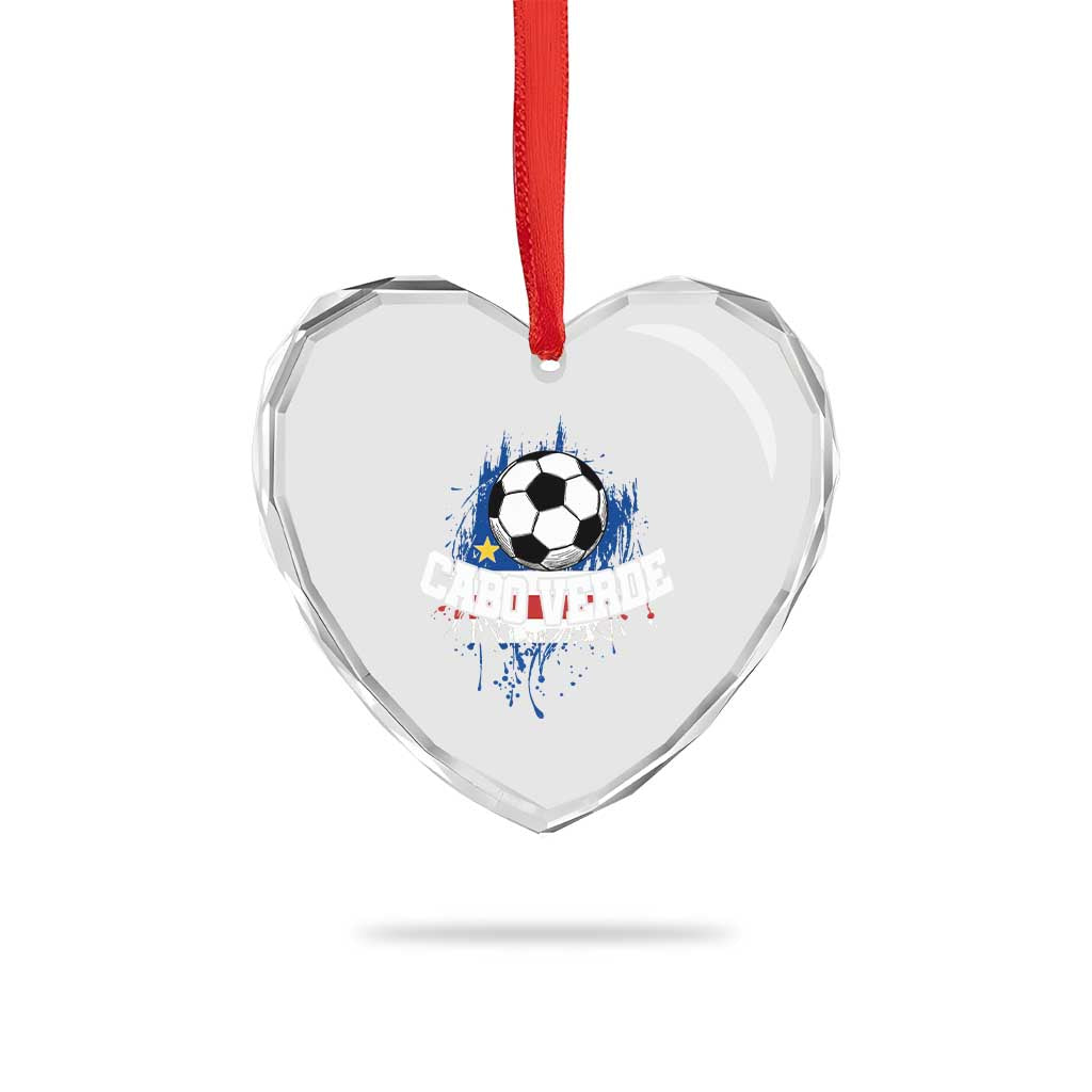 Cabo Verde Flag Football Graphic Heart Crystal Glass Ornament Cape Verde Soccer Fans Artistic Pride