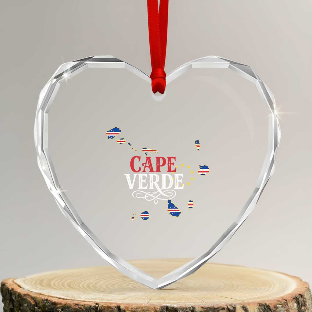 Cabo Verde Islands Flag Map Heart Crystal Glass Ornament Cape Verde Vintage Pride TS02 Transparent Glass 3'' Heart Print Your Wear