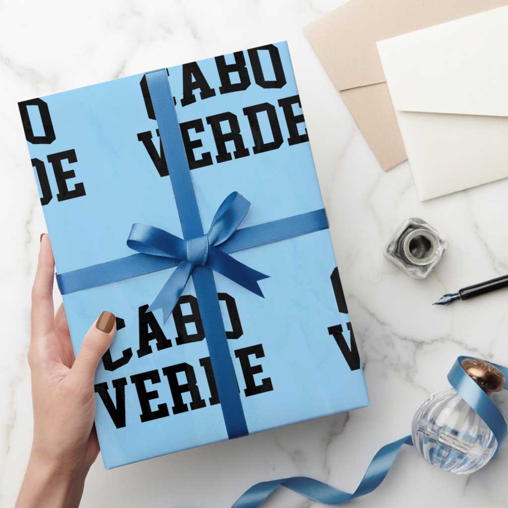 Cabo Verde Returns Home National Pride Varsity Style Wrapping Paper Roll Cape Verde Minimalist Text Graphic TS02 Light Blue Print Your Wear