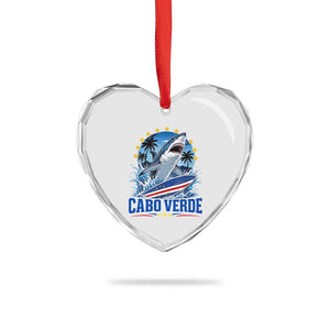 Cabo Verde Surfing Blue Shark Surfboard Heart Crystal Glass Ornament Cape Verde Flag Tropical Ocean Wave TS02 Print Your Wear