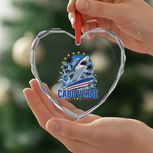 Cabo Verde Surfing Blue Shark Surfboard Heart Crystal Glass Ornament Cape Verde Flag Tropical Ocean Wave TS02 Print Your Wear