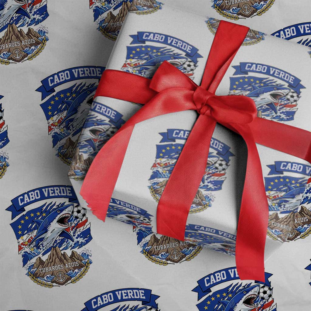 Cabo Verde Tubarões Azuis Soccer Pride Wrapping Paper Roll Cape Verde Blue Sharks Football Fans TS02 White Print Your Wear