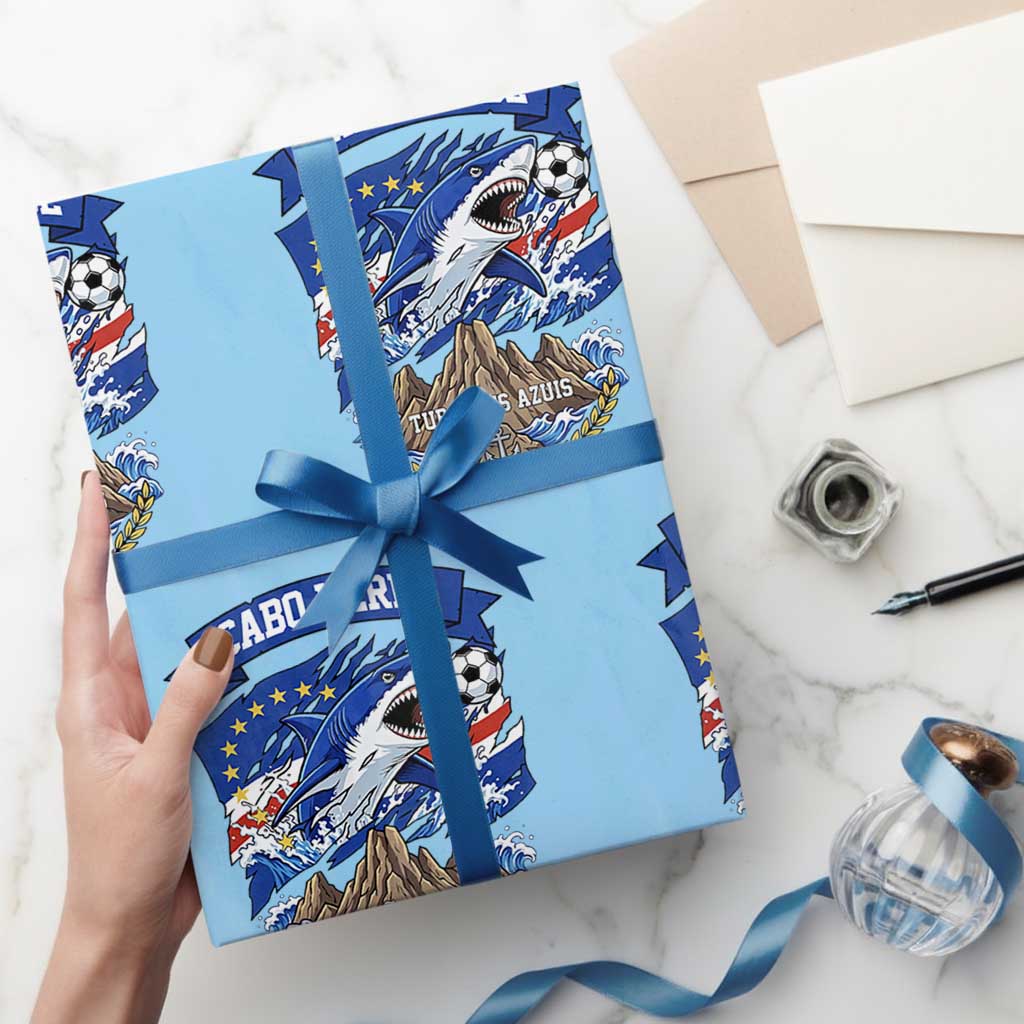 Cabo Verde Tubarões Azuis Soccer Pride Wrapping Paper Roll Cape Verde Blue Sharks Football Fans TS02 Light Blue Print Your Wear